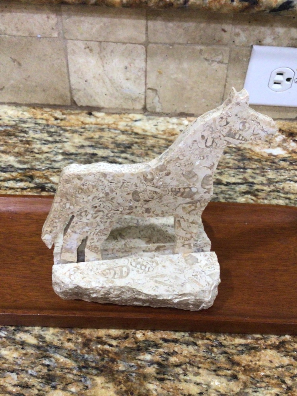 Vintage Fossiliferous limestone horse Figurine, carved shell stone decor